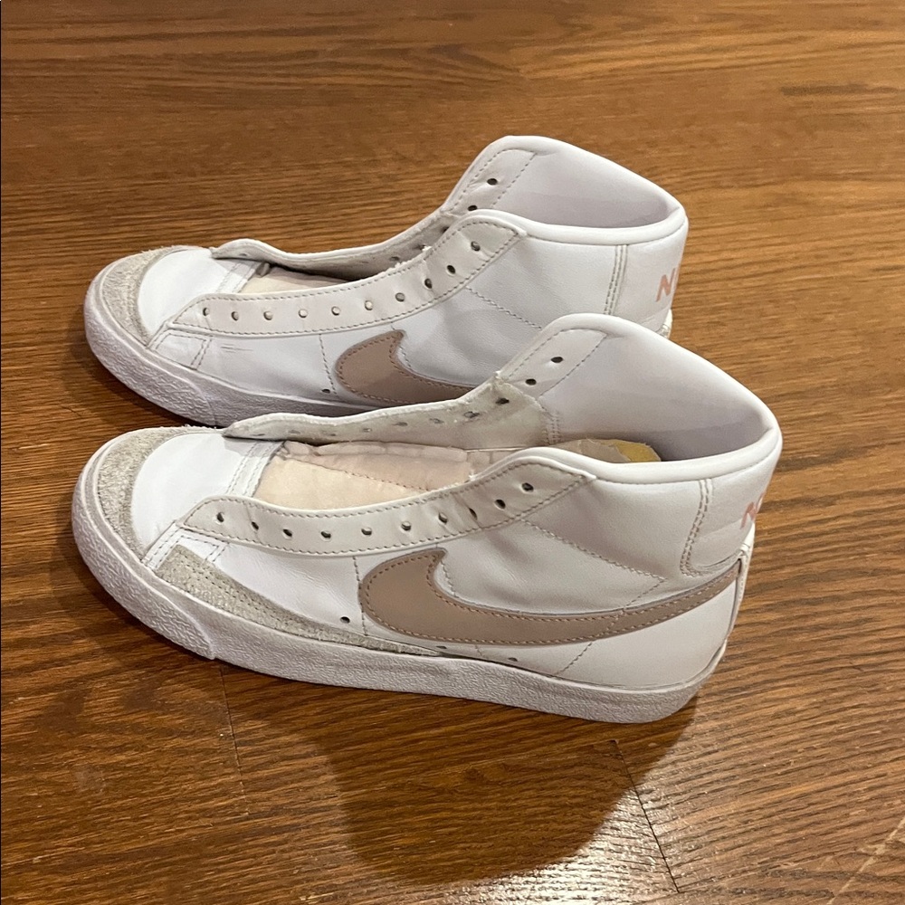 White and Beige High-Top Sneakers
